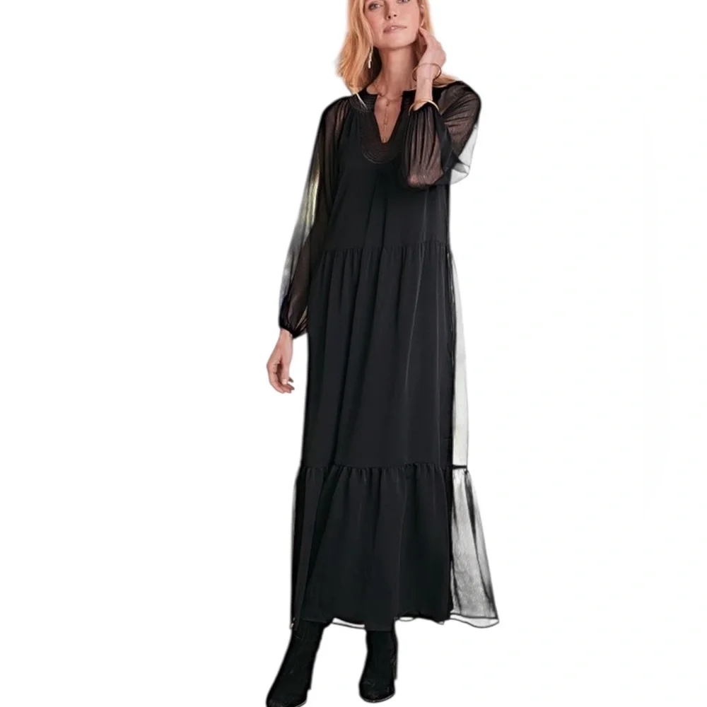 Soft Surroundings Olga Tiered Maxi Dress XL Whimisgoth Dark Romantic Boho - Picture 14 of 14